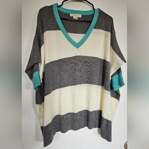 Lovestitch Teal and Gray Knit Lightweigh Sweater Cream Over Size